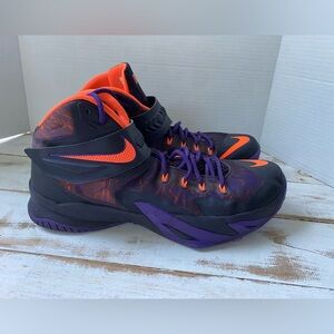 NIKE LeBron Zoom Soldier VIII PRM black orange sneakers hi-top 2014 sz 12 EUC